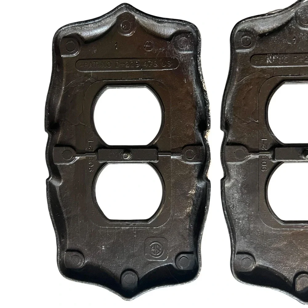 Antique VTG Amerock Brass c1970 Double Switch Plate Cover Rustic 6 in Set of 2